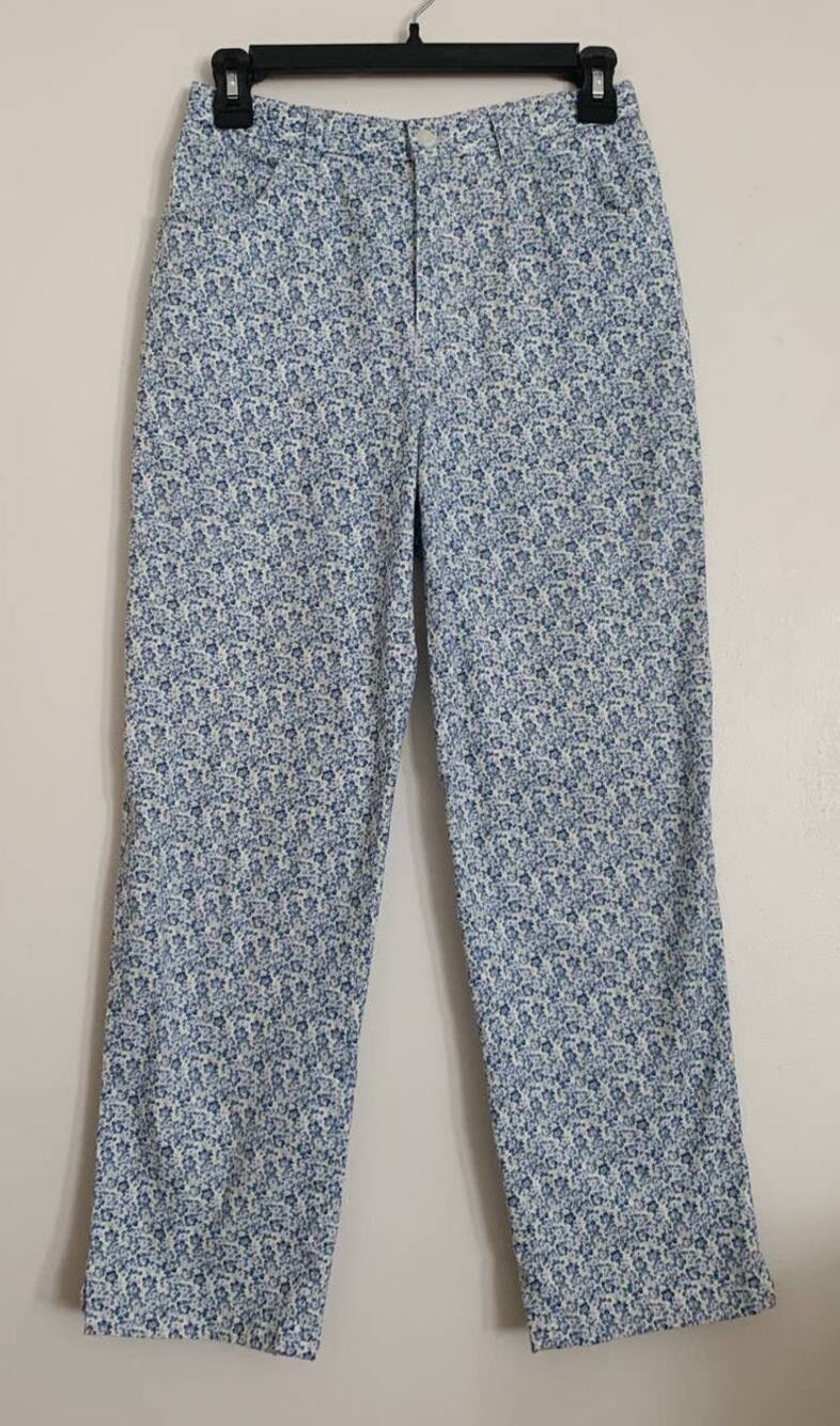 Light Blue Vintage Jones New York High Waisted Floral Print Pants 6